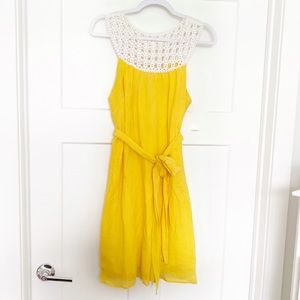 Lilly Pulitzer Crochet Neck Belted Dress Yellow